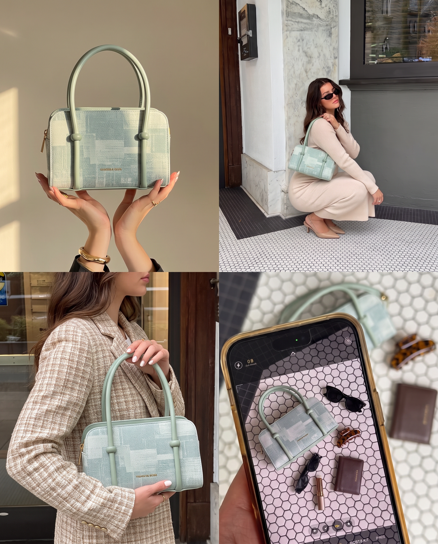 Ref 1002- ✨ Bolso Elegante en Cuero y Textil – Edición Chic