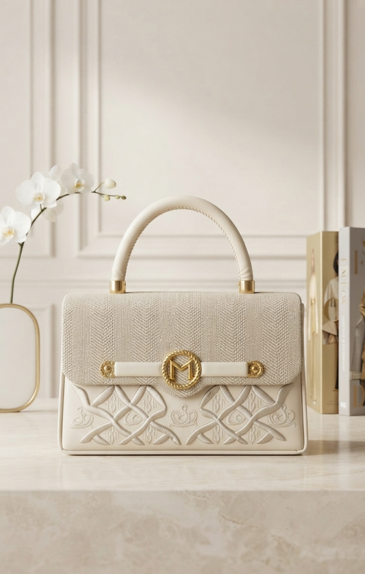Ref 2609-✨ Bolso Minimalista en Cuero y Tejido Natural – Elegancia Artesanal